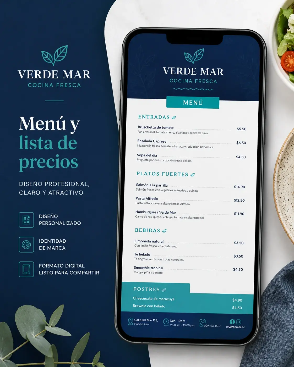 Diseño de menú o lista de precios